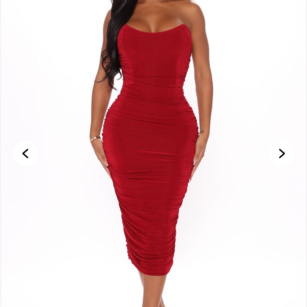 Burgundy Ruched Corset Midi Dress